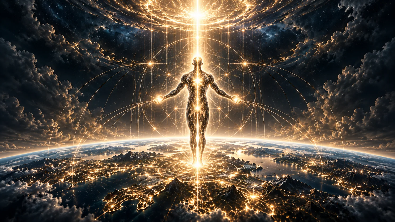 Divine Light entering a human being and illuminating a connected world